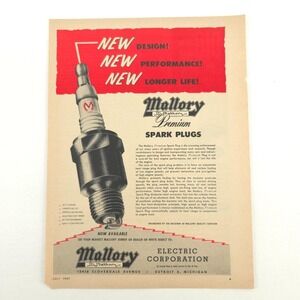 Mallory Spark Plugs 1957 Promo Art Vintage Advertising Upcycled Decor Print Ad